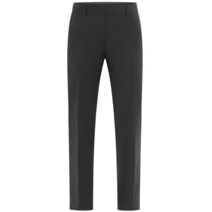 A pair of black trousers with a straight-cut design and no visible logos or branding.