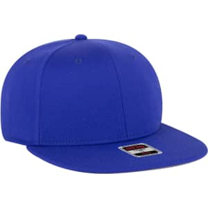 A mid-profile baseball cap in vibrant blue featuring a flat brim and an interior logo tag.