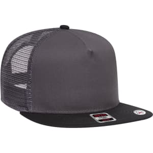 A grey and black Otto Snap 5 Panel Trucker Cap with a mesh back and a structured front.
