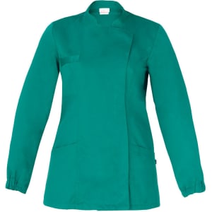 A green Amanda Tunic with long sleeves and a front pocket. It features a simple design and has a logo.