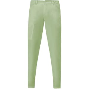 Light green Elia Pants with a slim fit and a side pocket, featuring a logo on the waistband.