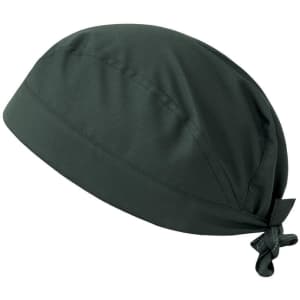 A green bandana with a tied back design, featuring a logo.