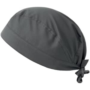 A black bandana with a tied back design, featuring a smooth fabric and a rounded shape.
