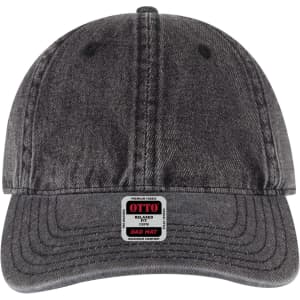 A grey 6 Panel Low Profile Dad Cap with a curved brim and logo on the front.