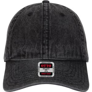 A grey 6 Panel Low Profile Dad Cap featuring a logo on the front and a curved brim.