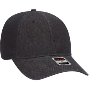 A dark grey 6-panel dad hat with a curved brim and a branded tag on the front.