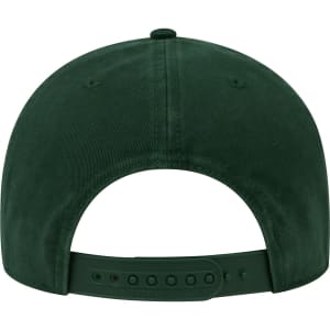A dark green 6-panel low profile dad hat featuring an adjustable strap and a logo.