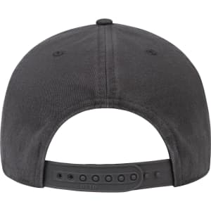 A black 6-panel low profile dad hat featuring a snapback closure and a simple design. Includes a branding logo.