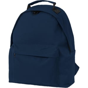A navy blue kids backpack with a zippered main compartment and a front pocket, featuring a handle and shoulder straps.