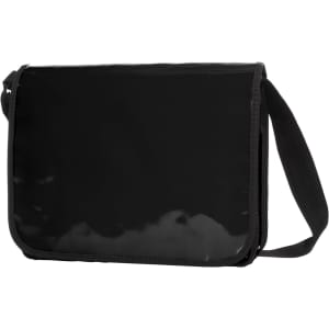A black Economy LorryBag with a shoulder strap and a glossy finish. The bag features a simple design and a logo.