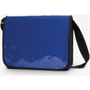 A blue Economy LorryBag with a sleek, glossy finish and an adjustable black strap. It features a logo.