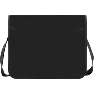 A black lorry bag with a shoulder strap and a featureless front, suitable for various uses.