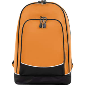 An orange and black City Daypack with a zippered main compartment and front pocket. It features a logo.