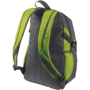 A grey and green Galaxy Backpack featuring padded straps and a logo.