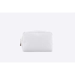A white zipper bag with a smooth texture and a simple design, featuring a gold zipper.