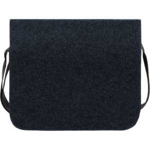 A dark grey courier bag with a flap closure and an adjustable shoulder strap. Features a logo.