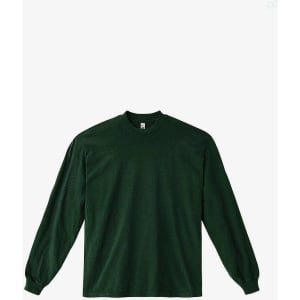A long sleeve crewneck tee in a deep green colour, featuring a logo on the chest.