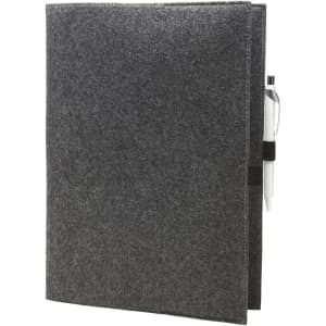A grey felt cover with a pen attached, designed for use as a compendium or portfolio.