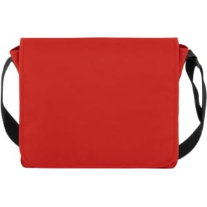 A red Kurier shoulder bag with a black adjustable strap and a flat, rectangular design.