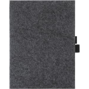 A grey felt cover compendium with a black strap, ideal for keeping documents organised.
