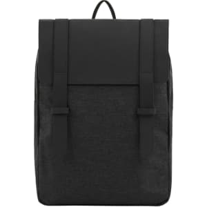 A black Urban Notebook Backpack with a textured fabric and straps, featuring a sleek, modern design.