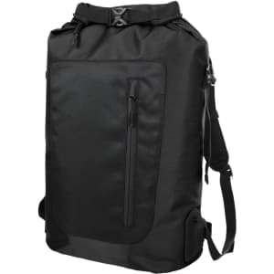 A black Storm Backpack featuring a main compartment, a front zip pocket, and adjustable shoulder straps.