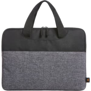A laptop bag featuring a black top and grey textured bottom, with two handles and a sleek design.