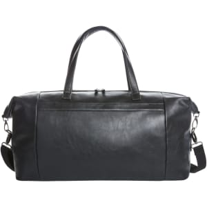 A black travel bag with two handles and a detachable shoulder strap, featuring a sleek and minimalist design.