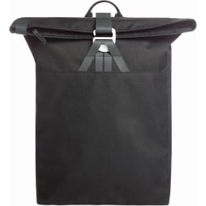 A black Loft Notebook Backpack with a sleek design and a toggle closure, featuring a logo on the front.