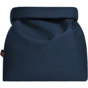 A thermo bag in navy blue with a rolled top design, featuring a small logo. Ideal for keeping items cool.
