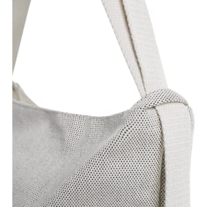A multi-purpose bag in white with a textured surface and a sturdy strap, featuring a logo.