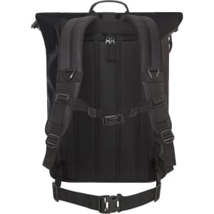 A black Kurier Notebook Backpack with padded shoulder straps, adjustable buckles, and a sleek design.
