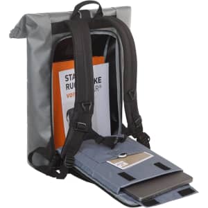 A grey Kurier Notebook Backpack with adjustable straps and an interior compartment for a laptop and documents.