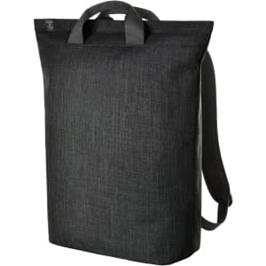 A laptop backpack in a stylish dark grey fabric with dual handles and adjustable shoulder straps.