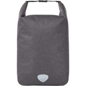 A grey cycle bike bag featuring a minimalist design and an adjustable strap. It includes a logo on the front.