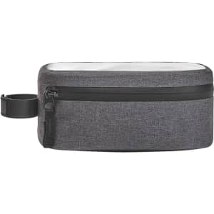 A grey bicycle frame bag with a zippered compartment and an adjustable strap. It features a sleek, streamlined design.