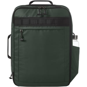 A green Active Travel Backpack featuring a spacious main compartment and a side pocket for a drink bottle.