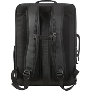 A black Active Travel Backpack featuring padded shoulder straps and mesh panels for ventilation. It has a logo on the front.