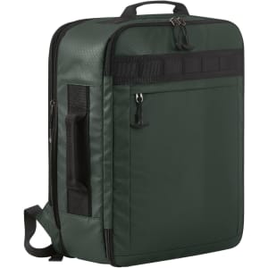 A green Active Travel Backpack with a sleek design, featuring multiple compartments and a handle for easy carrying.