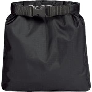 A black dry bag featuring a secure buckle closure and a simple, functional design.