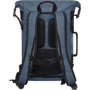 A blue Active Notebook Backpack with adjustable straps and a padded back for comfort. Features a branding logo.
