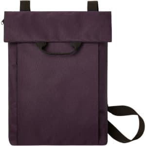 A purple backpack with a roll-top design and a shoulder strap, featuring a handle and an understated look.