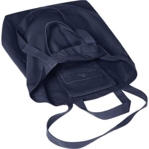 A navy blue tote bag with a spacious interior and two shoulder straps. The bag features a logo.