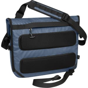 A blue Active Notebook Bag with padded mesh sections and an adjustable strap, featuring a branding logo.