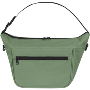 A green Softbasket Lunchbag featuring a zippered main compartment and a front pocket. It has an adjustable shoulder strap.