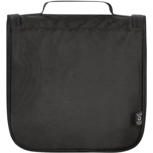 A black Flex Wash Bag with a sturdy handle and a simple design. It features a branding logo on the side.