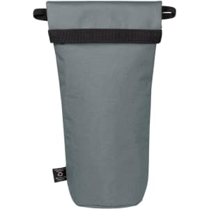 A drink bottle thermo bag in grey, featuring a secure strap and sturdy fabric. Includes a logo.