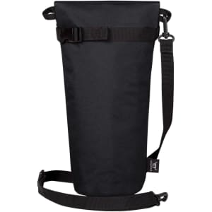 A drink bottle thermo bag in black, featuring an adjustable strap and a secure closure at the top.