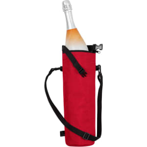 A drink bottle thermos bag in bright red, featuring a secure strap and a bottle holder design.