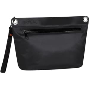 A black Drybag Zipper Bag featuring a front zip pocket and a wrist strap. It has a branding logo.